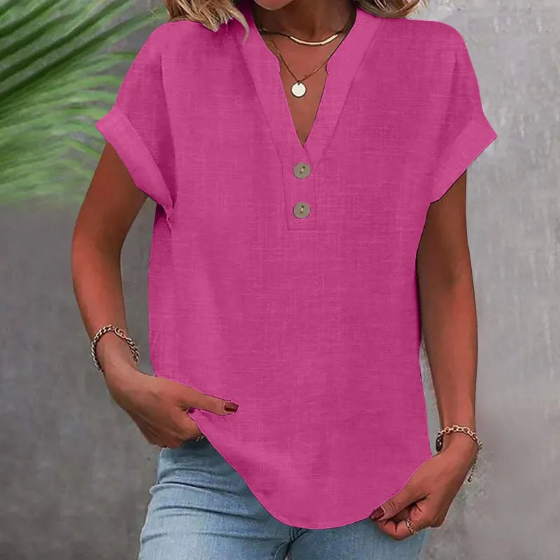 Blusa Casual con Botones de Estilo Lino para Muje