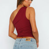 One Shoulder Ruched Burgundy Crop Top