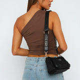 One Shoulder Ruched Burgundy Crop Top