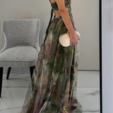 Vestido Largo Vaporoso con Tirantes Finos y Estampado Acuarela