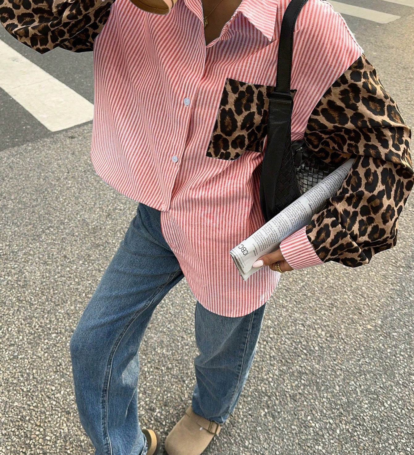 Camisa Oversize Mujer – Rayas & Mangas Animal Print