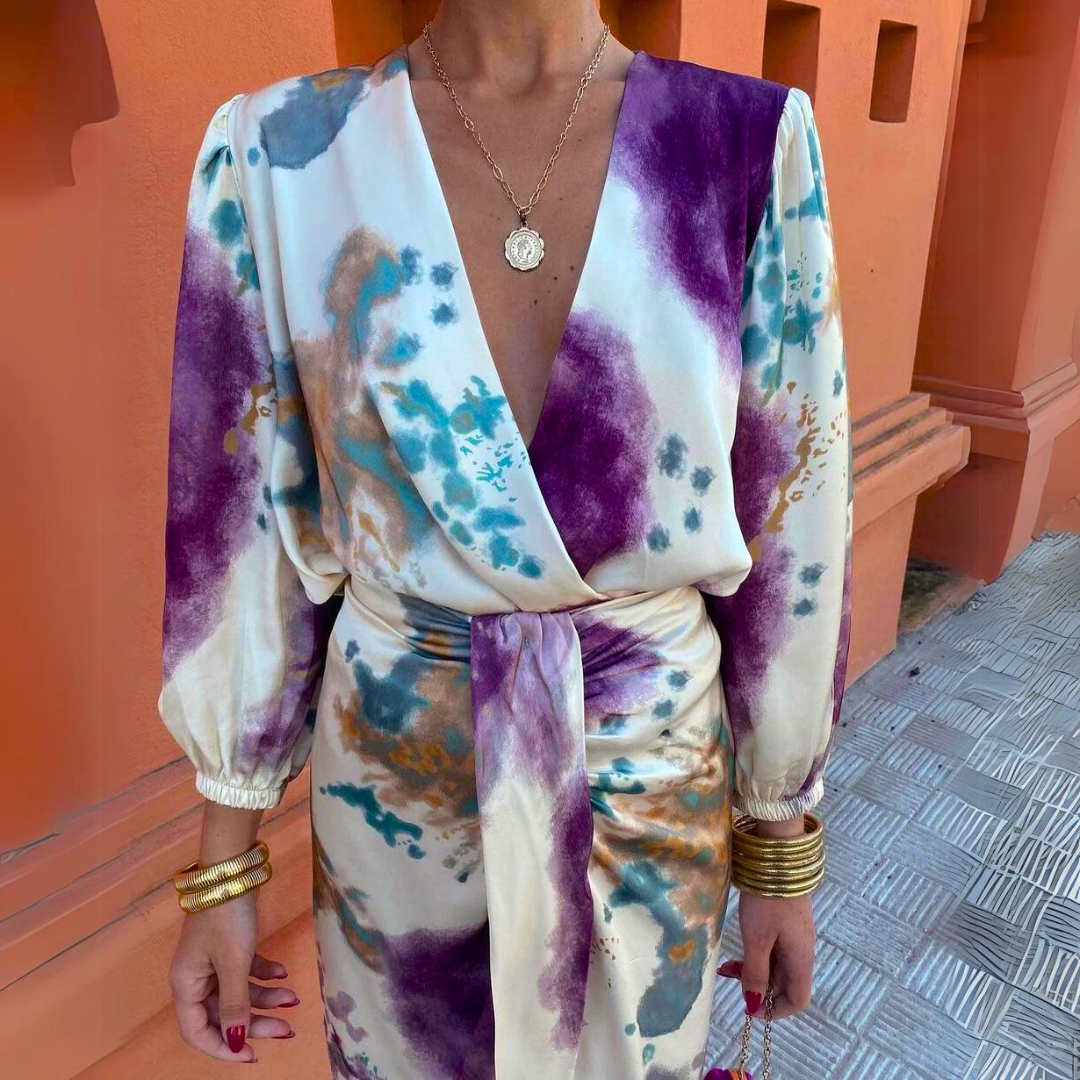 Vestido Midi con Estampado Acuarela – Elegancia Artística
