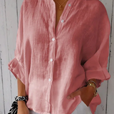 Blusa Camisera de Lino Suelto para Mujer