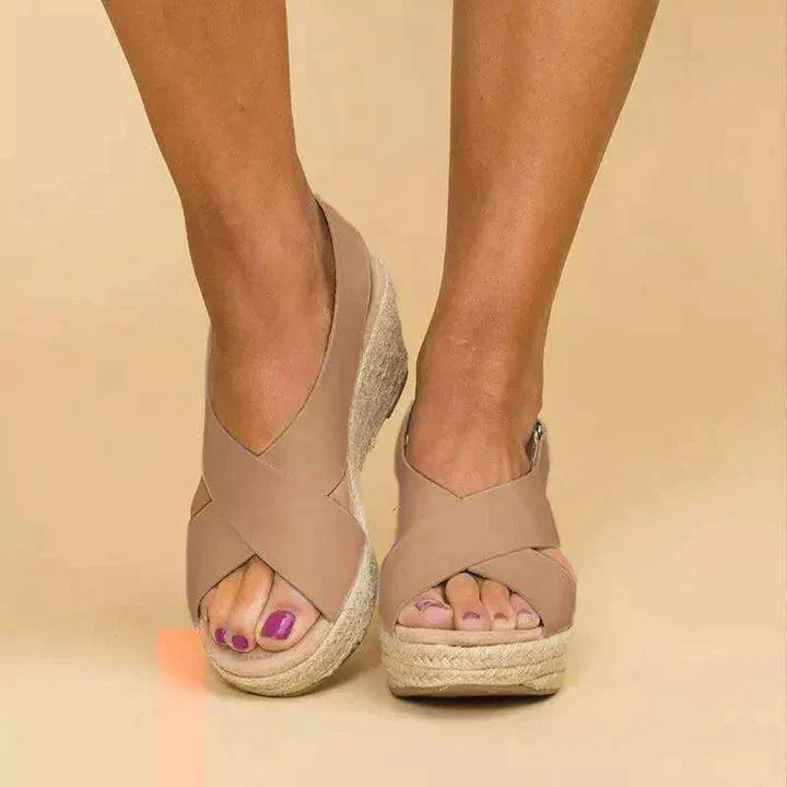 Sandalias de Cuña Mujer – Tiras Cruzadas & Suela Tipo Yute