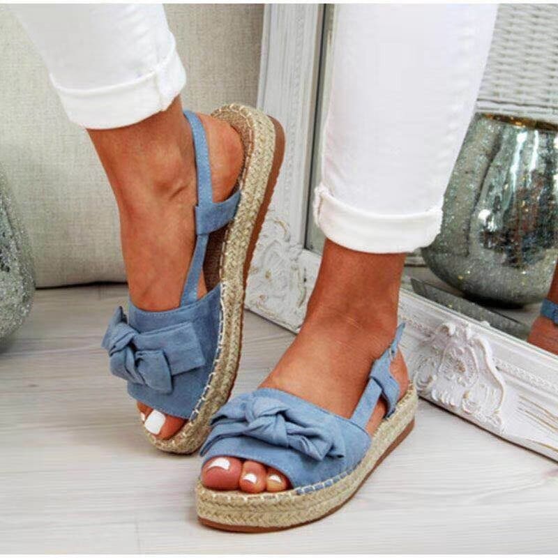 Sandalias Alpargatas Mujer – Plataforma de Yute & Lazo Decorativo