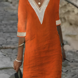 Vestido Casual con Encaje y Cuello en V