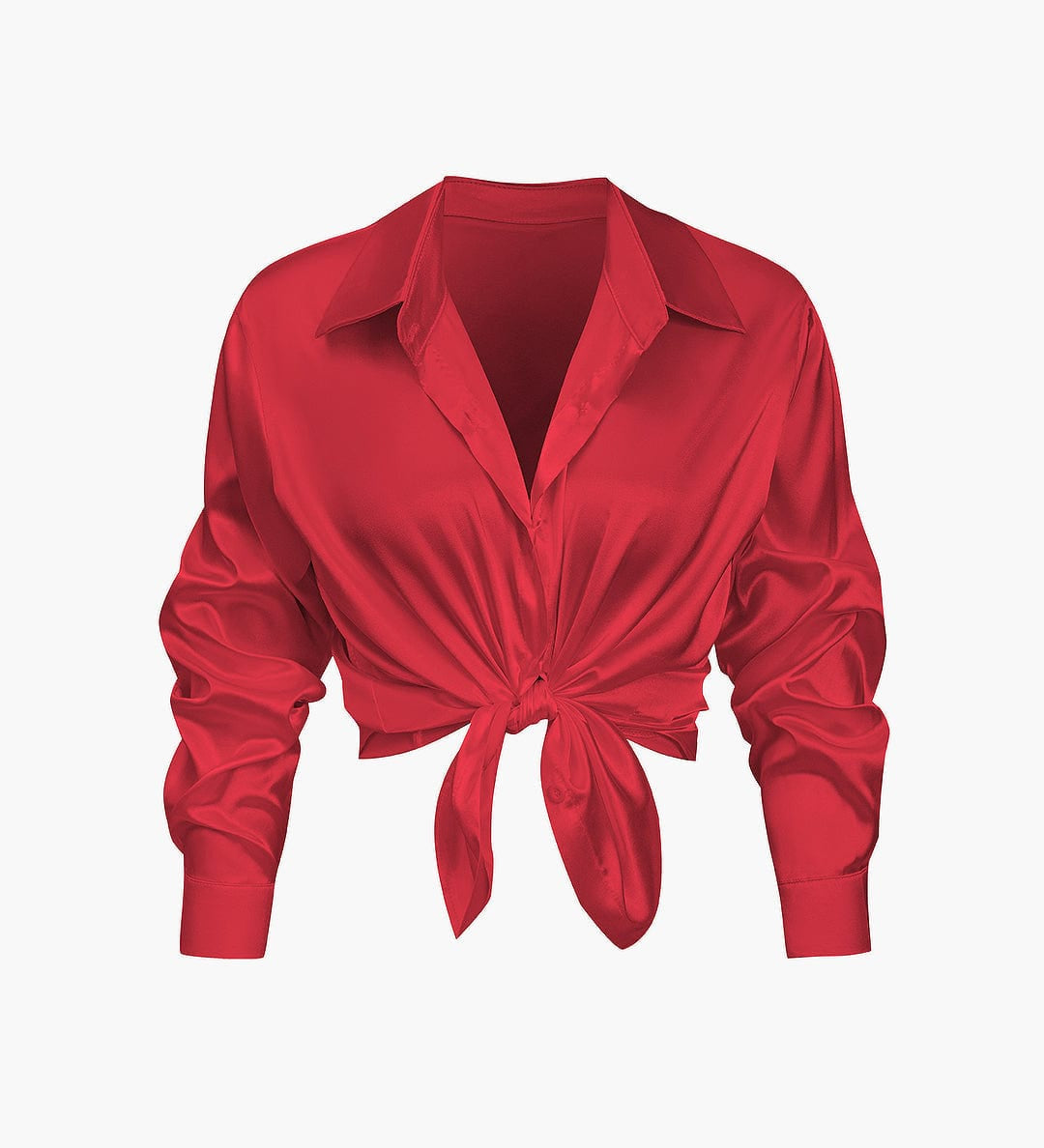 Blusa Satinada de Mujer con Nudo Frontal y Manga Larga