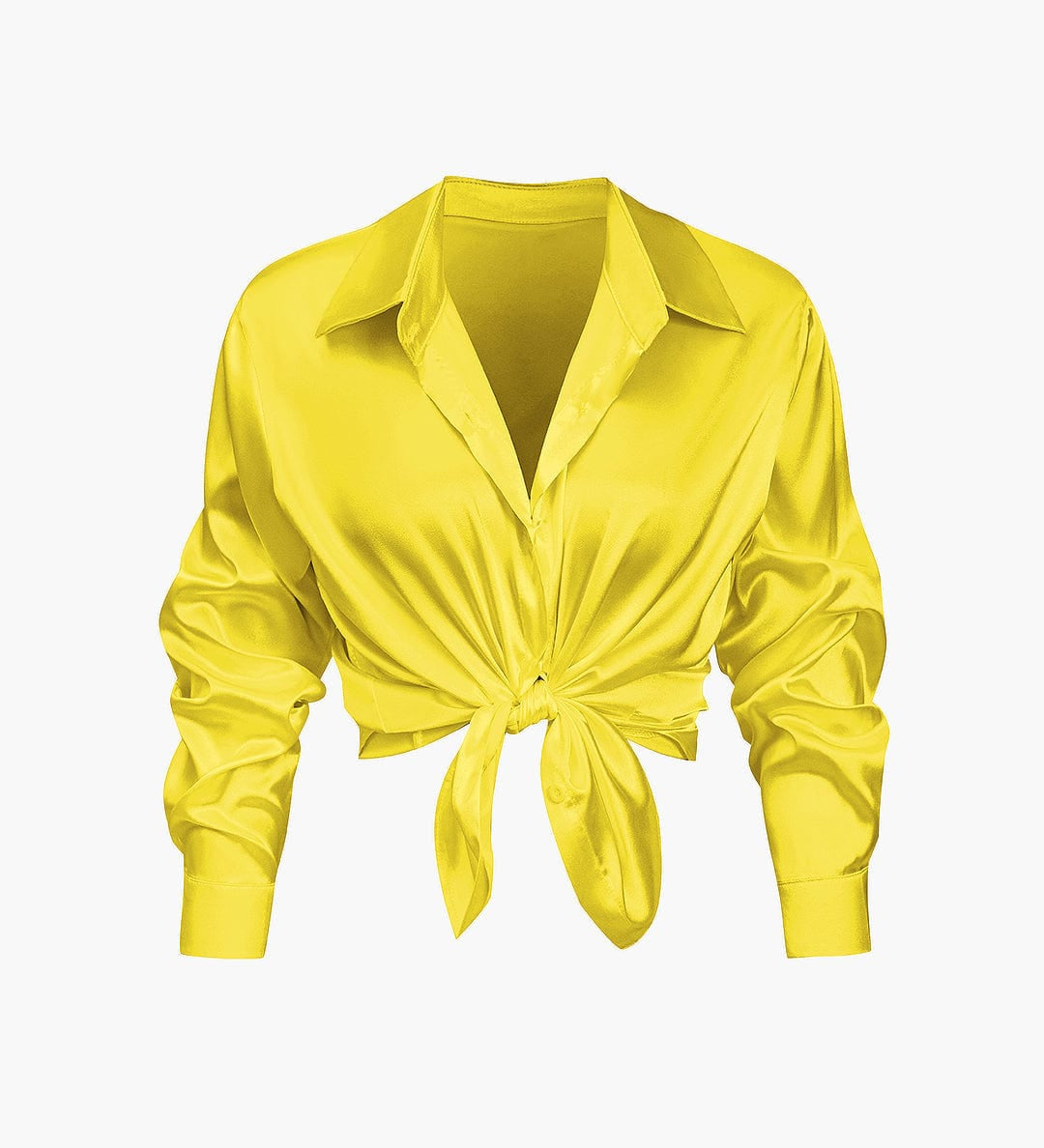 Blusa Satinada de Mujer con Nudo Frontal y Manga Larga