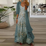 Vestido Largo Floral con Kimono – Elegancia Bohemia de Verano
