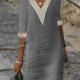 Vestido Casual con Encaje y Cuello en V