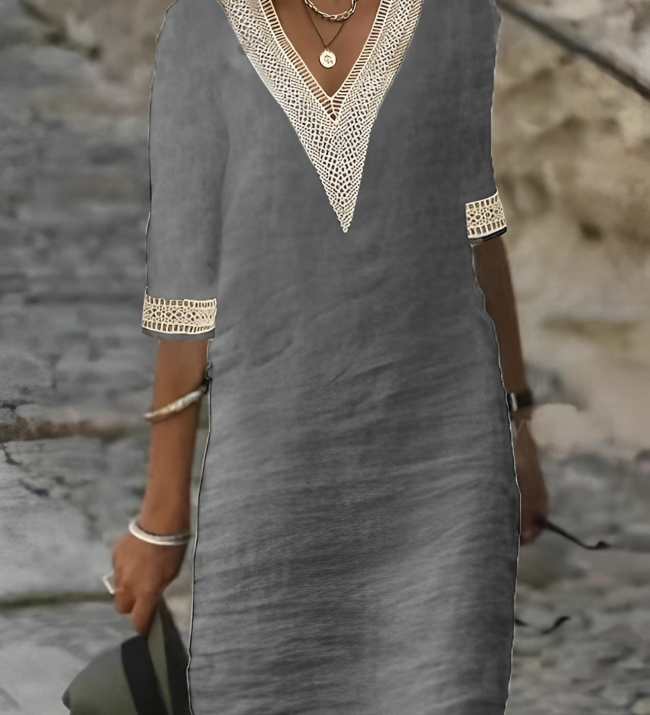 Vestido Casual con Encaje y Cuello en V