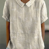 Blusa Beige con Textura Floral y Cuello Camisero para Mujer