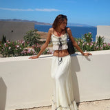 Conjunto de dos piezas boho con top fruncido y falda larga