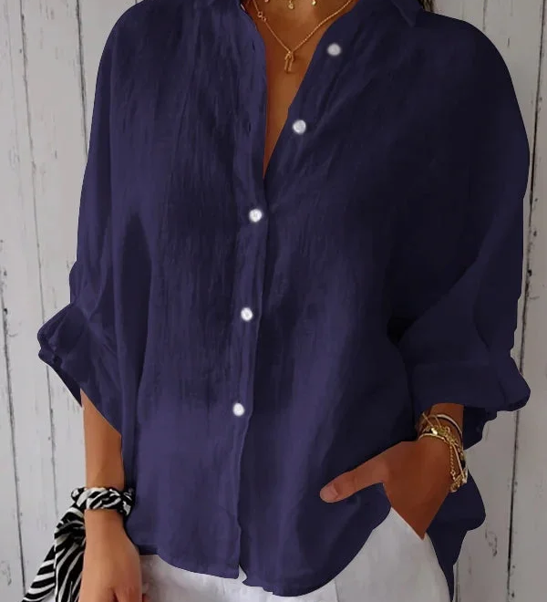 Blusa Camisera de Lino Suelto para Mujer