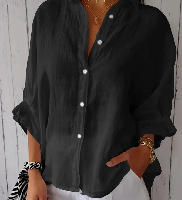 Blusa Camisera de Lino Suelto para Mujer