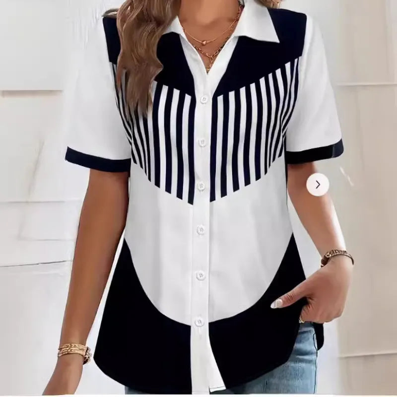 Blusa Camisera a Rayas Bicolor para Mujer
