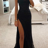 Vestido Largo con Abertura y Tirantes Finos