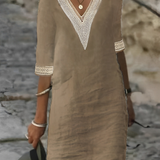 Vestido Casual con Encaje y Cuello en V