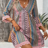 Vestido Boho Amara – Túnica de Verano con Encaje y Estampado Multicolor