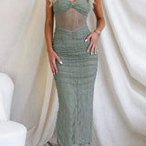 Vestido Midi con Detalles Transparentes – Elegancia Sensual