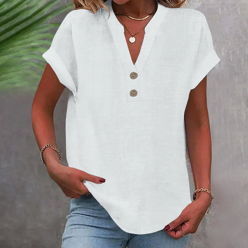 Blusa Casual con Botones de Estilo Lino para Muje