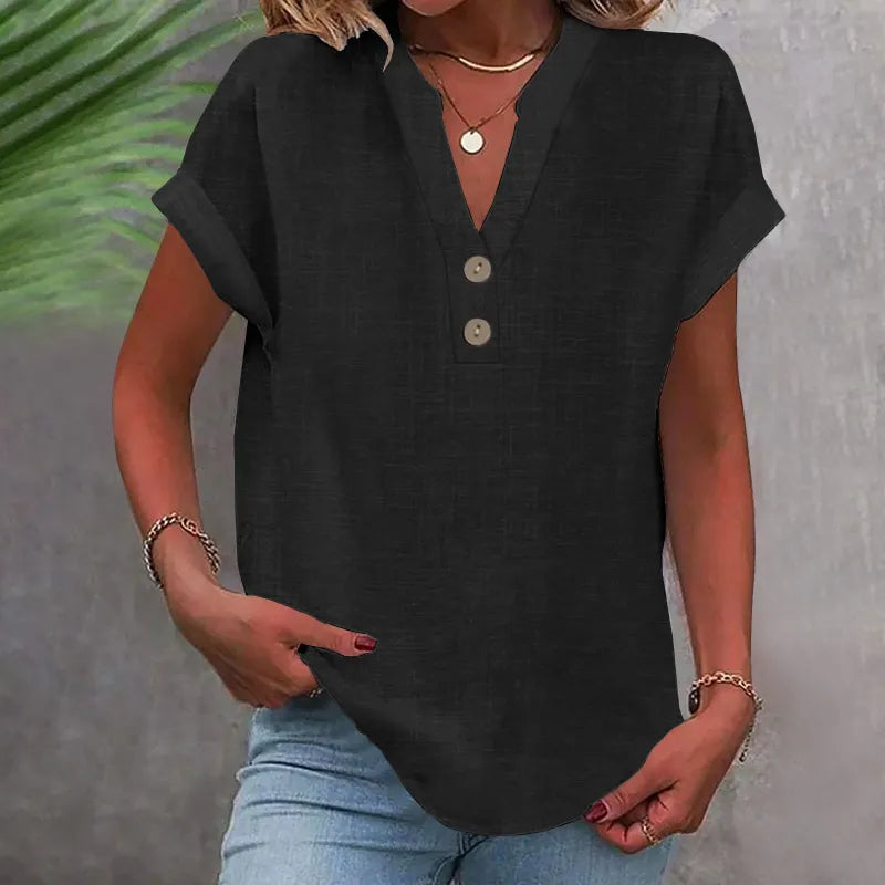 Blusa Casual con Botones de Estilo Lino para Muje