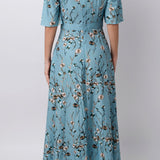 Vestido Largo con Estampado Floral y Escote Cruzado