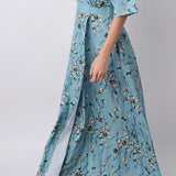 Vestido Largo con Estampado Floral y Escote Cruzado