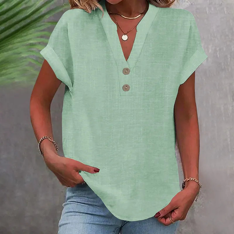 Blusa Casual con Botones de Estilo Lino para Muje