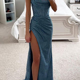 Vestido Largo con Abertura y Tirantes Finos
