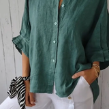 Blusa Camisera de Lino Suelto para Mujer