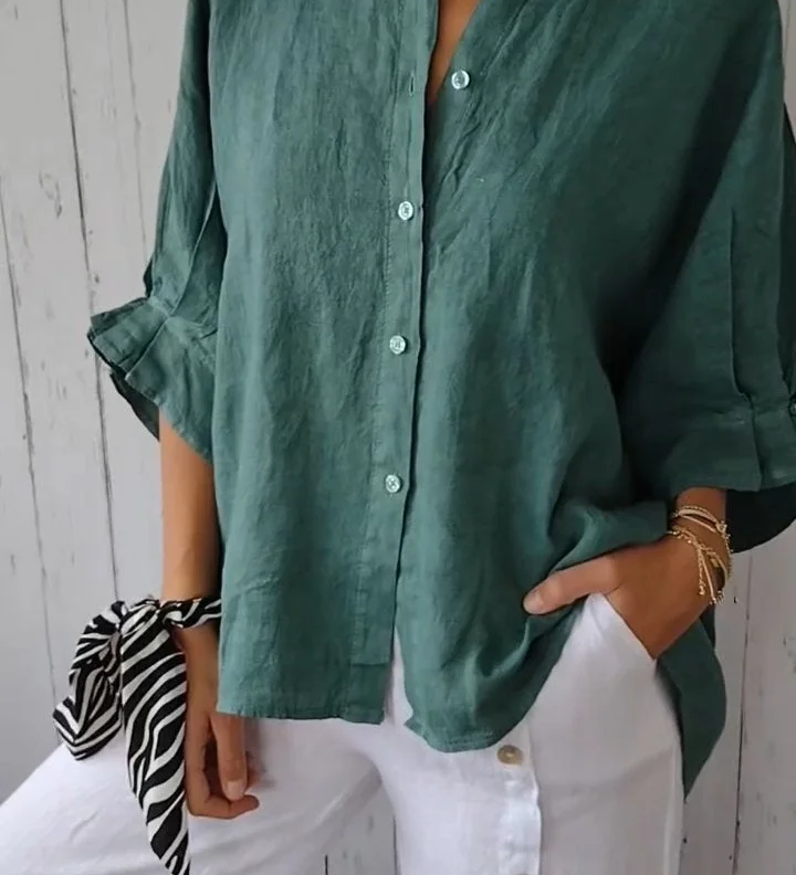 Blusa Camisera de Lino Suelto para Mujer