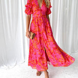 Noa - Elegante vestido maxi con cuello en V y mangas abullonadas