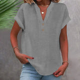 Blusa Casual con Botones de Estilo Lino para Muje