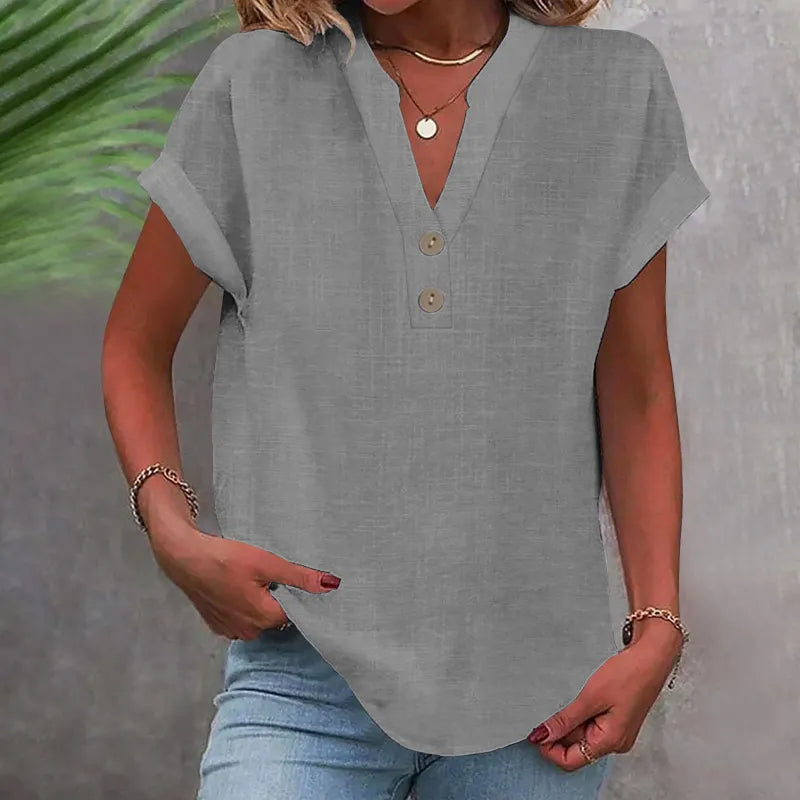 Blusa Casual con Botones de Estilo Lino para Muje