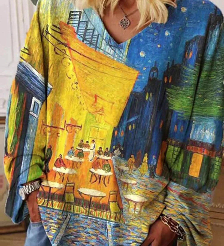 Blusa Oversize con Estampado de Arte Los Lirios de Van Gogh