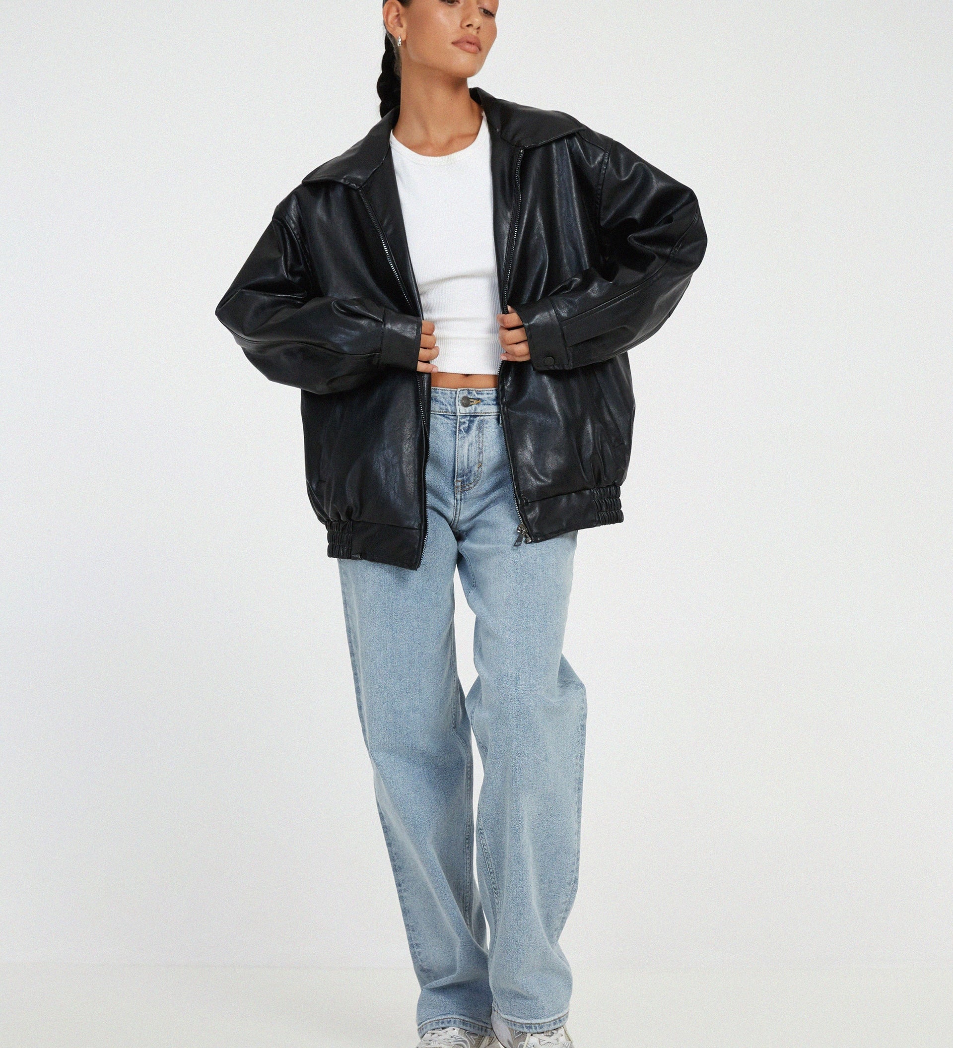 Chaqueta bomber oversize efecto piel en marrón oscuro