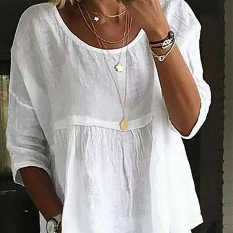 Blusa Blanca Holgada de Lino para Mujer
