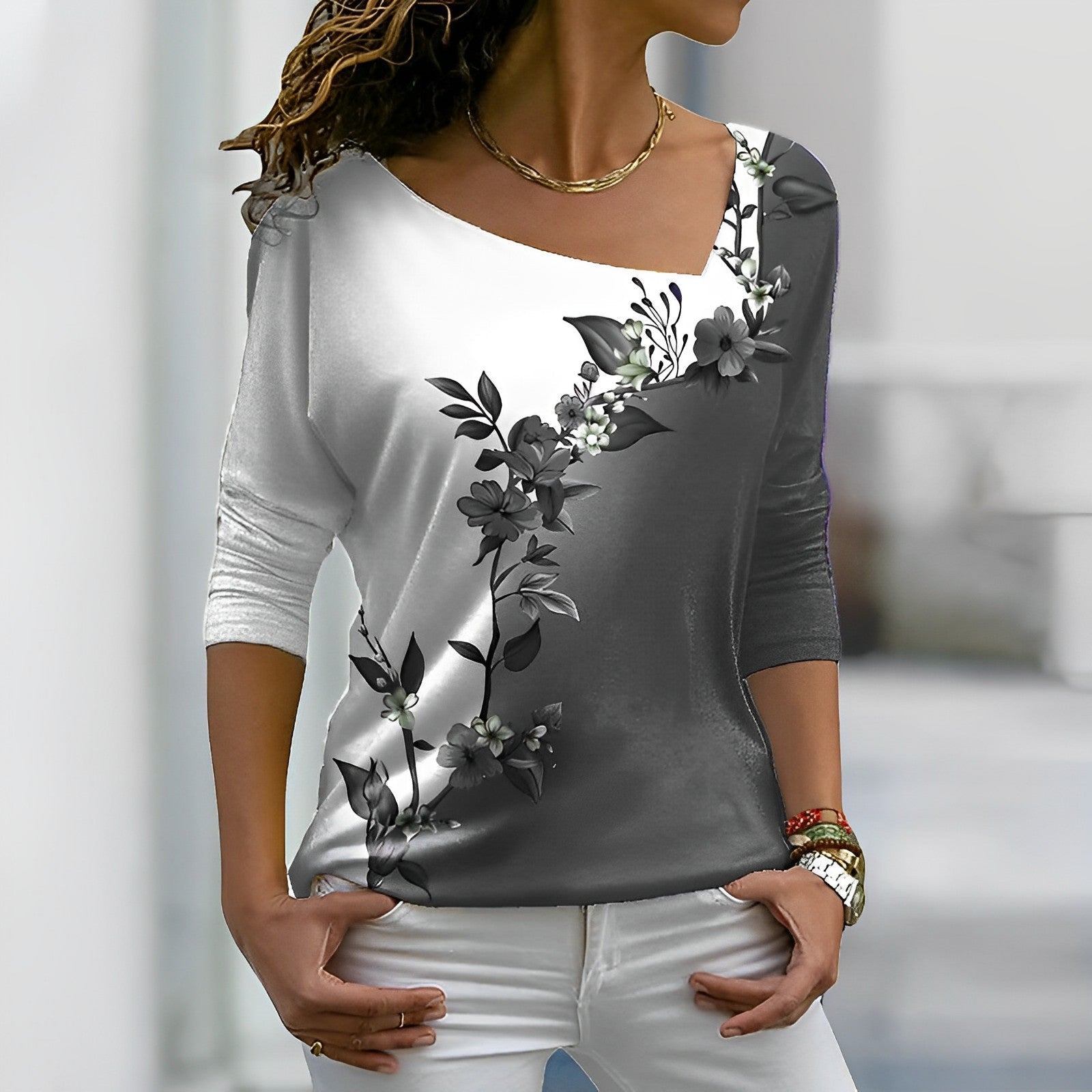 Blusa Floral Asimétrica Elegante para Mujer