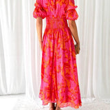 Noa - Elegante vestido maxi con cuello en V y mangas abullonadas