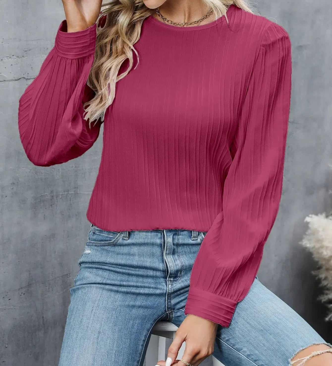 Blusa Texturizada Mujer – Manga Larga con Elegancia Atemporal