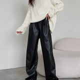 High-Waisted Faux Leather Wide-Leg Trousers – Black | Women's Vegan Leather Pants