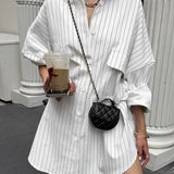 Vestido Camisero Oversize de Mujer con Rayas Verticales