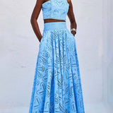 Conjunto veraniego de dos piezas con top bordado y falda maxi