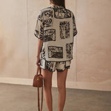 Conjunto veraniego de dos piezas con camisa y shorts estampados