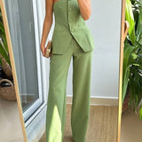 Conjunto elegante de dos piezas con top palabra de honor y pantalón de pierna ancha