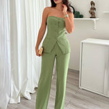 Conjunto elegante de dos piezas con top palabra de honor y pantalón de pierna ancha