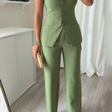 Conjunto elegante de dos piezas con top palabra de honor y pantalón de pierna ancha