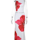 Conjunto de verano con estampado floral de orquídea y falda larga
