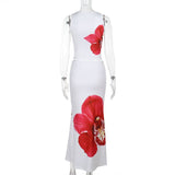 Conjunto de verano con estampado floral de orquídea y falda larga